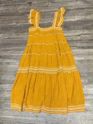 Olivaceous Mustard Yellow Tiered Ruffle Boho Maxi Dress Size S thumbnail 4