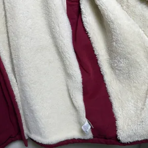 LL Bean Women‎ Cotton Cardigan XL Red Sherpa Lined Open Front Jacket thumbnail 6
