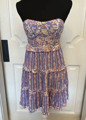 Altar’d State Floral Strapless Dress Flowy Bohemian Ruffles NWOT thumbnail 2