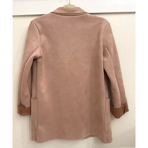 ZARA Faux Suede Pink Preppy Work Ready Feminine Open Blazer Size Women's XS thumbnail 3