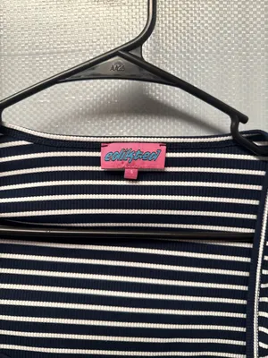 Edikted Alex Navy and White Striped Long Sleeve Square Neck Top thumbnail 2