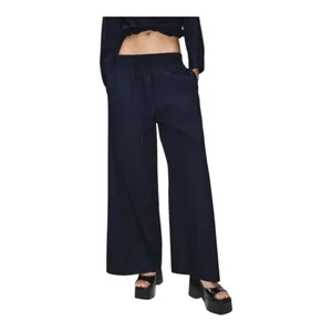 NWT ZARA navy blue wide-leg poplin trousers. Size Medium thumbnail 4