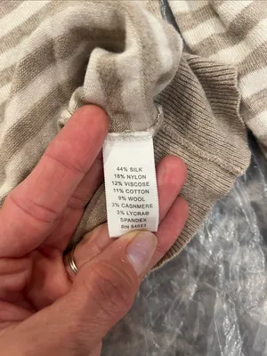 Banana Republic Striped Turtleneck Sweater in Taupe and Cream size medium. thumbnail 6