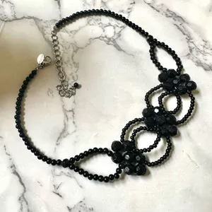 Cookie Lee black seed and beaded choker necklace thumbnail 2