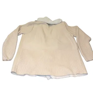 Cream Cardigan Faux Suede Sherpa Shearling Fur Jacket Western Cottagecore XL thumbnail 3