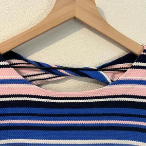 Lilly Pulitzer Bay Dress Striped Blue Pink Textured Stretch Mini Twisted‎ Cutout thumbnail 6