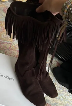 Beautiful Calvin Klein suede fringe boot brand new cond thumbnail 1