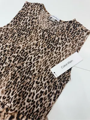 Calvin Klein Leopard-Print Sleeveless Midi Dress - Brown, Black thumbnail 5
