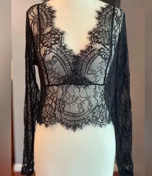 Black Lace Whimsigoth Boho Fairy Mystic Long Sleeve Top thumbnail 1