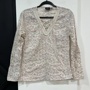 Y2K Fairy Cottagecore Longsleeve Eyelet Lace Up Top Embroidery Size Small thumbnail 1