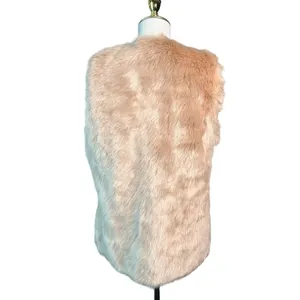 Zara Trafaluc Womens M Blush Pink Beige Faux Fur Vest Longline Gilet Boho Winter thumbnail 4