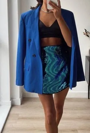 ZARA 💙 Blue Sequin Mini Skirt thumbnail 1