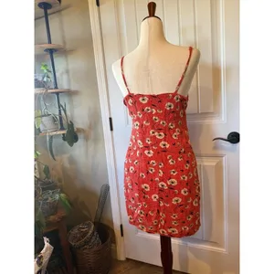 Olivacious Red Floral Polka Dot Smocked‎ Mini Dress Size Medium thumbnail 2
