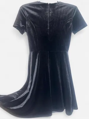Black velvet short sleeve dress thumbnail 4