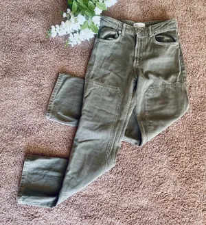 Zara Olive Green Carpenter Jeans thumbnail 1