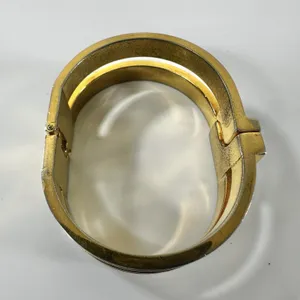 Loewe Gold Tone Black Leather Hinged Bangle Cuff Bracelet 7in Logo Designer thumbnail 5