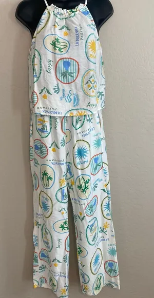 Monteau Tank Top Pull On Pants Set Womens Sz Small European Summer Beach thumbnail 1