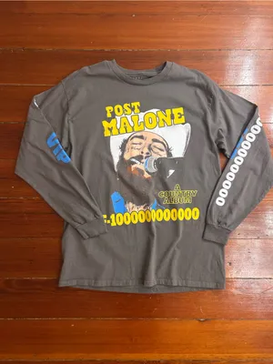 Post Malone F-1 Trillion Country Album Long Sleeve Graphic T-Shirt Sz L 👽💛 thumbnail 4