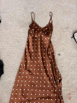 brown polka dot silk dress thumbnail 5