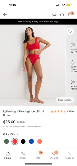 New Quince Italian High-Rise Bikini Bottom & Plunge Top in RED - Large MSRP $50 thumbnail 6