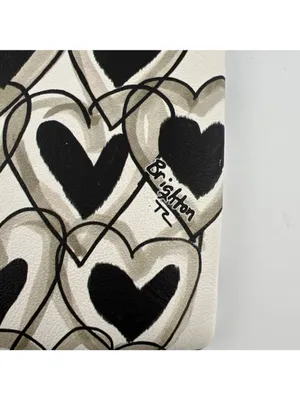 Brighton Wristlet Clutch Pouch Hearts 8.5x5 Black White Jeweled Boho Cottage thumbnail 6