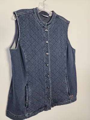 Vintage Quacker Factory Dream Jeannes Quilted Blue Denim Vest 90s Y2K Large thumbnail 2