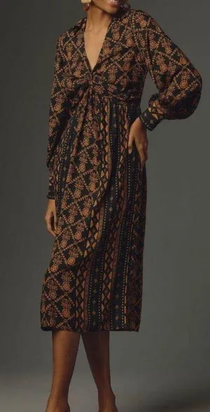 Farm Rio Printed V-Neck Tie Front Midi Dress, Size S thumbnail 1