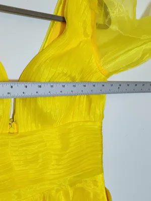 TS Couture Yellow Organza Evening Maxi Dress Size Medium NWT Flaw thumbnail 8