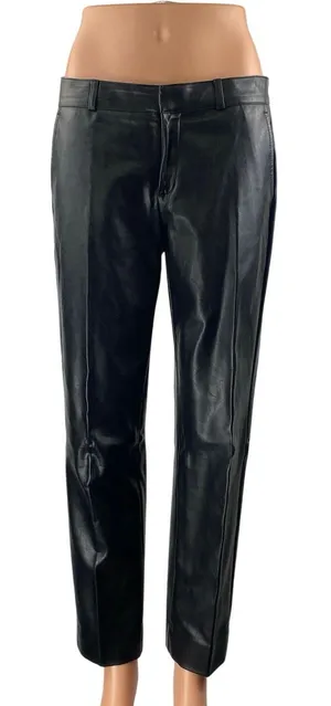Banana Republic Womens Black Faux Leather Vegan Straight Trousers Pants Size 2 thumbnail 1