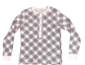 Victoria’s Secret Pink Black White Plaid Thermal Henley Top Tee T-Shirt Size Medium thumbnail 1