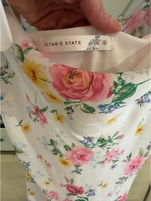 Altar'd State White Floral Slip Dress with Pink Roses NWT thumbnail 4