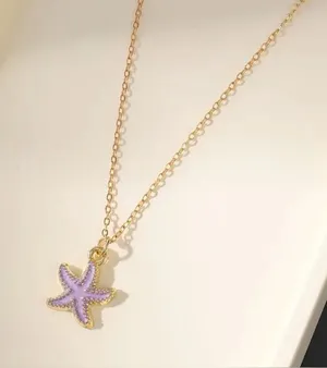 Purple Starfish Necklace Gold thumbnail 1