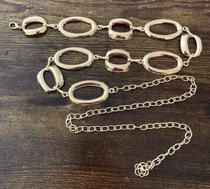 Gold Y2K Geometric Open Oval Waist Chain Belt, Fits 23 to 42 Inches, X7GA1361 thumbnail 1