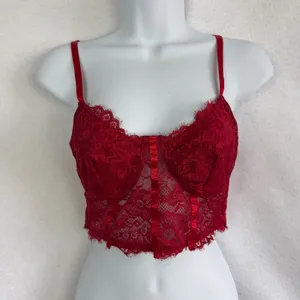 Lot of 3 Lace‎ Corset Bralette Blue Red White Floral Sheer Bustier Small Boho thumbnail 6