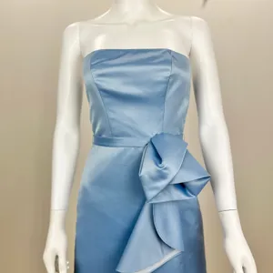 ABS Allen Schwartz Strapless Dress Light Blue Satin Corset Draped Pleated US 2 thumbnail 2