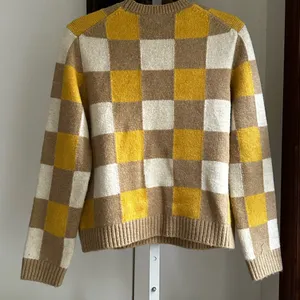 Tory Burch T6465 Intarsia Check Sweater Yellow Camel Ivory Size M thumbnail 6
