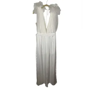 🤍 Aakaa White Ruffle Tulle Bodice Wide Leg Jumpsuit Women’s M Bridal‎ 🤍 thumbnail 3
