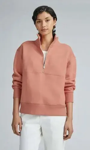 Everlane The Retrack Half-Zip Sweatshirt Light Rose Sustainable Loungewear Cozy thumbnail 1