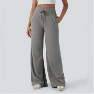 Halara Ribbed SoCinched High Waisted Tummy Control Drawstring Wide Leg Pant S Re thumbnail 2