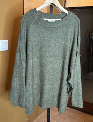 Zenana ZENANA HIGH-LOW HEM DROP SHOULDER SWEATER OLIVE GREEN SIZE 1X OVERSIZED thumbnail 1