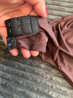 Boutique Luxury Gold Hardware Cowl Neck Bodysuit - Chocolate Brown "Old Money" Style thumbnail 5