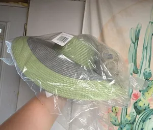 Green and Grey Straw Sun Hat with White Flower Accent thumbnail 4