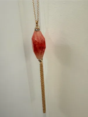 Willi Smith Gold 32 Long Pendant Necklace Coral Pink semi precious Stone Tassel thumbnail 2