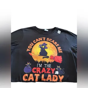 Port & Co Black SS Tee XL You Can’t Scare Me~ I’m The Crazy Cat Lady” Halloween thumbnail 3
