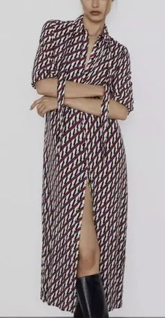 ZARA Geometric Print Midi Dress Multicolored Size Medium‎ thumbnail 1
