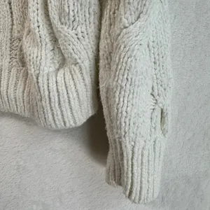 Aerie Cream White Cable Knit Sweater Chunky Cotton Blend Crew Neck Small thumbnail 6