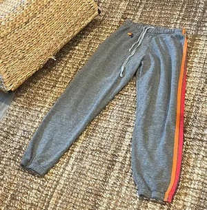 AVIATOR NATION 5 Stripe Sweatpant in Heather Grey & Yellow Purple thumbnail 1
