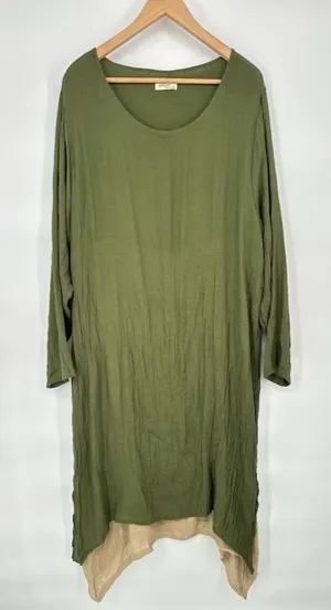 Anself Maxi Dress Green Size 5XL Asymmetrical Lagenlook Long Sleeve Crinkle‎ thumbnail 1