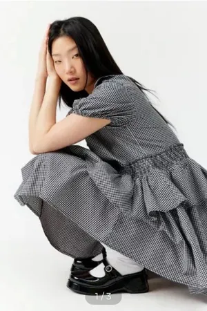 Urban outfitters Claire ruffled mini dress in black and white gingham size small thumbnail 1