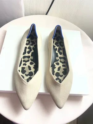 Rothy's Beige Pointed Knit Flats with Royal Blue Piping thumbnail 5